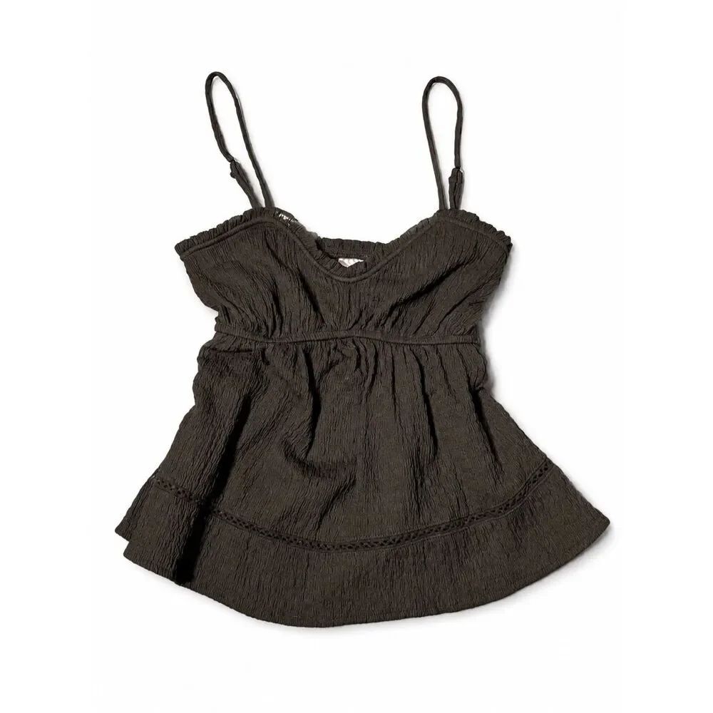 Vtg Black Textured Peplum Cami Top XS Sweetheart Babydoll Y2K Coquette Boho